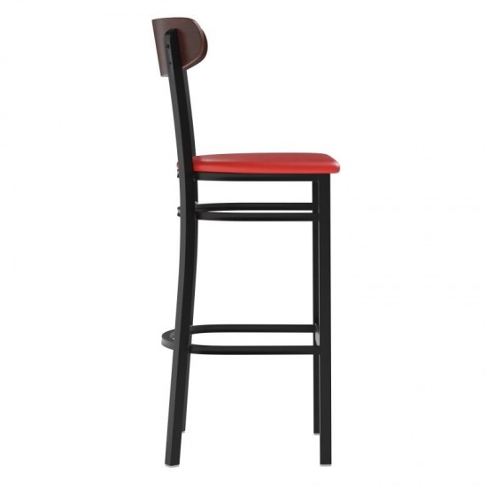 Red Vinyl/Wood Back Barstool