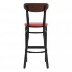 Red Vinyl/Wood Back Barstool