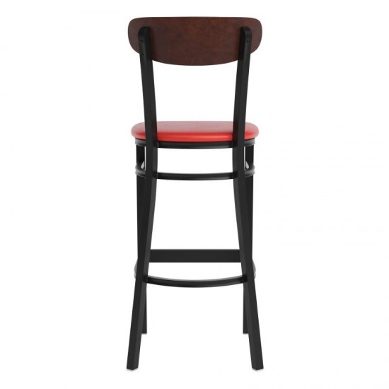 Red Vinyl/Wood Back Barstool