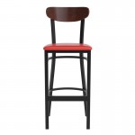 Red Vinyl/Wood Back Barstool