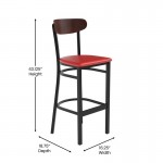 Red Vinyl/Wood Back Barstool