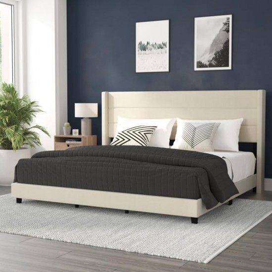 Beige King Platform Bed