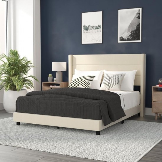 Beige Queen Platform Bed