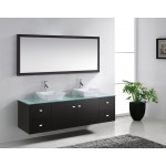 Clarissa 72" Double Bath Vanity in Espresso with Aqua Tempered Glass Top and Square Sink with Brushed Nickel Faucet and Mirro