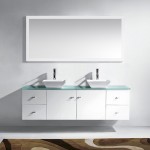 Clarissa 72" Double Bath Vanity in White with Aqua Tempered Glass Top and Square Sink with Brushed Nickel Faucet and Mirrors