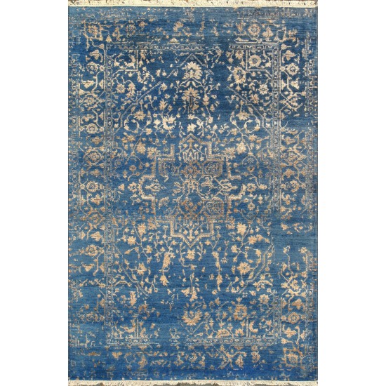 Pasargad Home Transitional Collection Blue Bamboo Silk & Wool Rug 4'1" X 6'2"