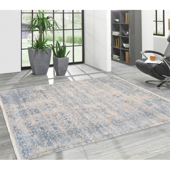 Pasargad Home Transitional Collection Silver Bamboo Silk & Wool Rug 5'9" X 9'0"