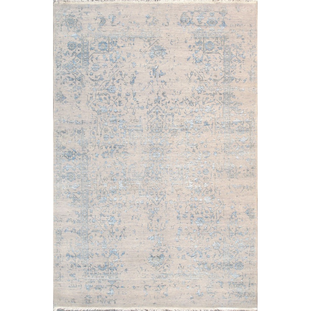 Pasargad Home Transitional Collection Silver Bamboo Silk & Wool Rug 5'11" X 9'0" Pasargad Home Transitional Collection Silver Bamboo Silk & Wool Rug 5'11" X 9'0"