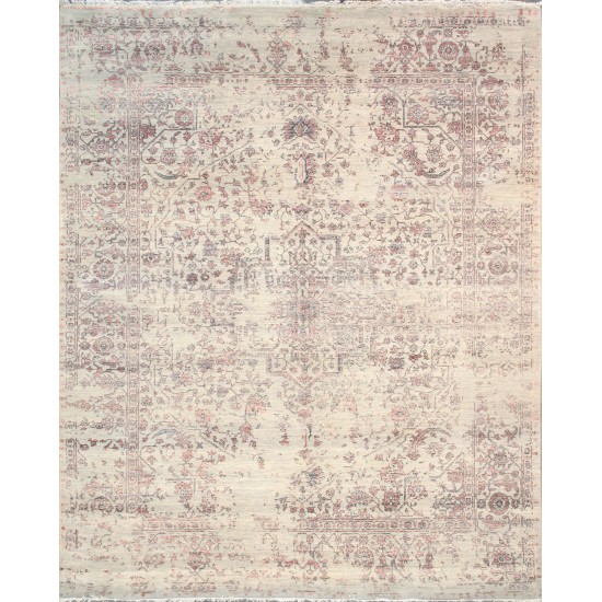 Pasargad Home Transitional Collection Silver Bamboo Silk & Wool Rug 8'1" X 9'11"