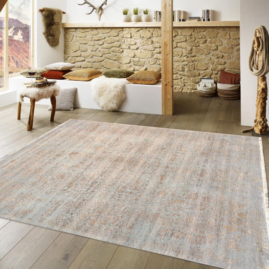 Pasargad Home Transitional Collection Blue Bamboo Silk & Wool Rug 7'9" X 10'0"