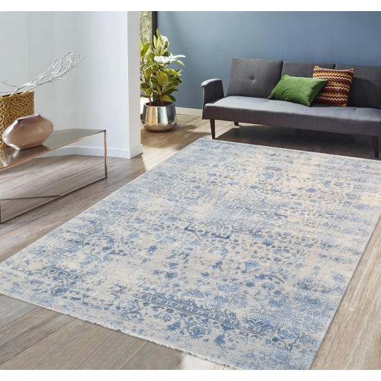Pasargad Home Transitional Collection Silver Bamboo Silk & Wool Rug 8'5" X 11'8"
