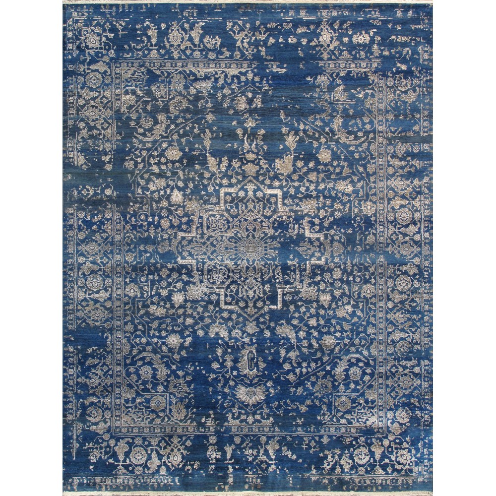 Pasargad Home Transitional Collection Blue Bamboo Silk & Wool Rug 9'0" X 11'10"