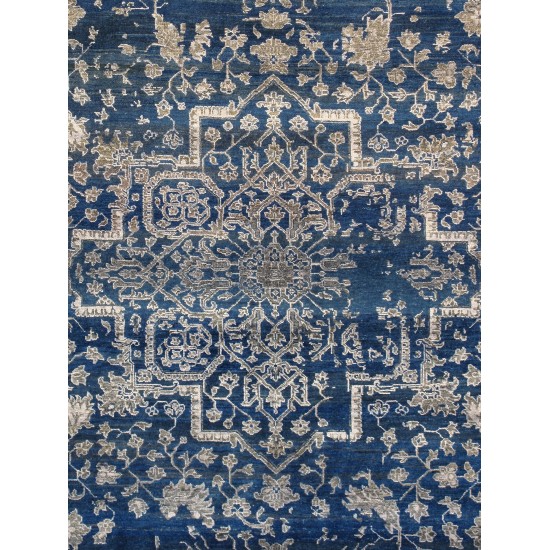 Pasargad Home Transitional Collection Blue Bamboo Silk & Wool Rug 9'0" X 11'10"