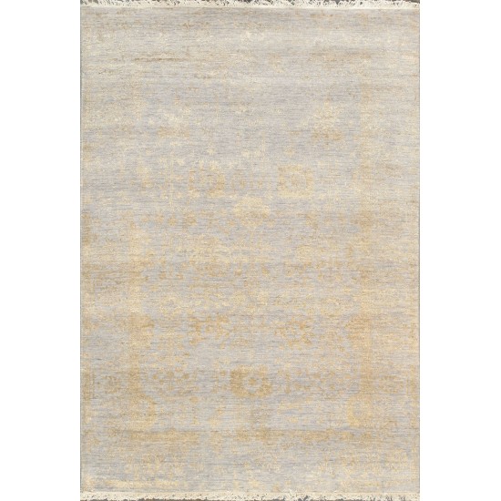 Pasargad Home Transitional Collection Silver Bamboo Silk & Wool Rug 4'0" X 5'9"