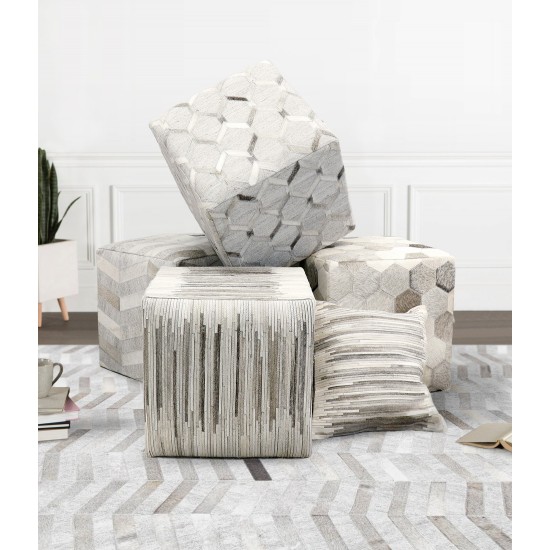 Pasargad Home Galaxy Collection Silver Pouf Ottoman