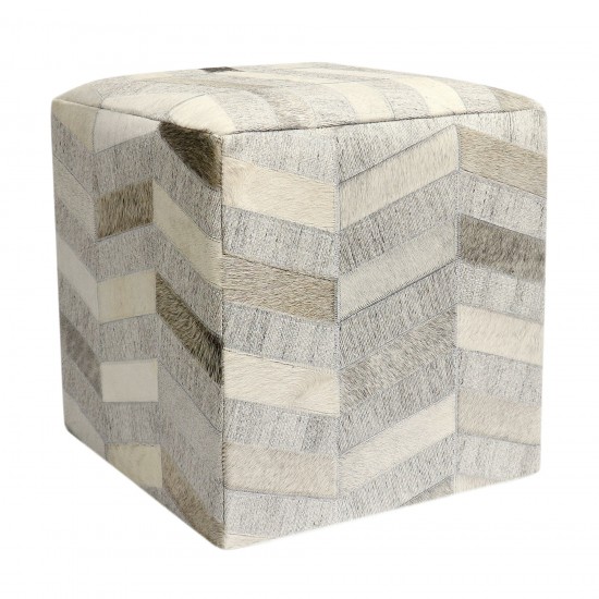 Pasargad Home Galaxy Collection Silver Cowhide&sar Pouf Ottoman