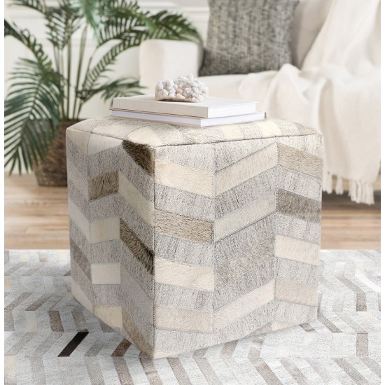 Pasargad Home Galaxy Collection Silver Cowhide&sar Pouf Ottoman