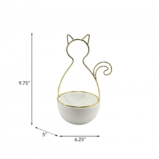 10"h Cat Trinket Tray, White