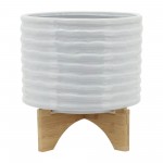 Ceramic 10" Planter On Stand,white Stripe