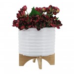 Ceramic 10" Planter On Stand,white Stripe