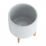 Ceramic 10" Planter On Stand,white Stripe