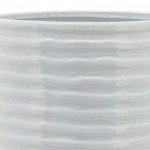 Ceramic 10" Planter On Stand,white Stripe