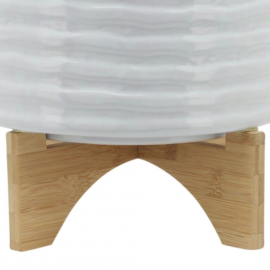 Ceramic 10" Planter On Stand,white Stripe