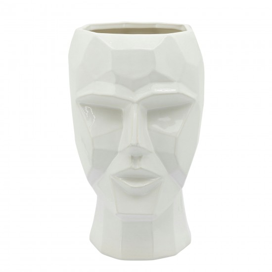 Ceramic, 12" Face Vase, White