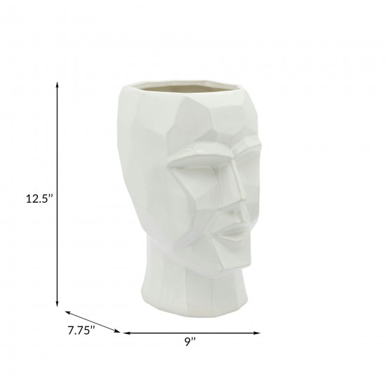 Ceramic, 12" Face Vase, White