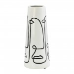 Cer, 11"h Geo Funny Face Flower Vase, Wht/blk