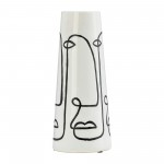 Cer, 11"h Geo Funny Face Flower Vase, Wht/blk