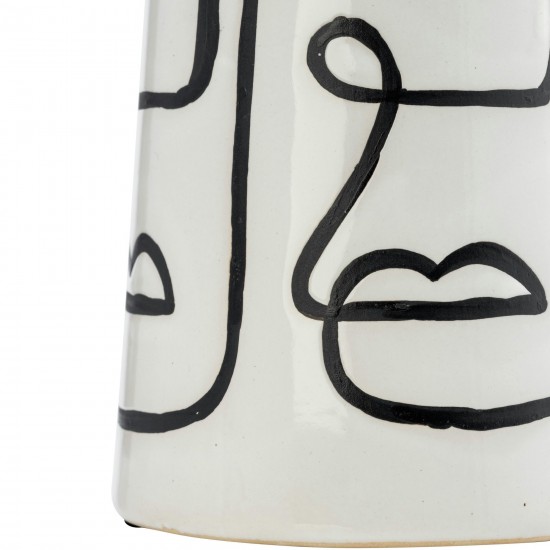 Cer, 11"h Geo Funny Face Flower Vase, Wht/blk
