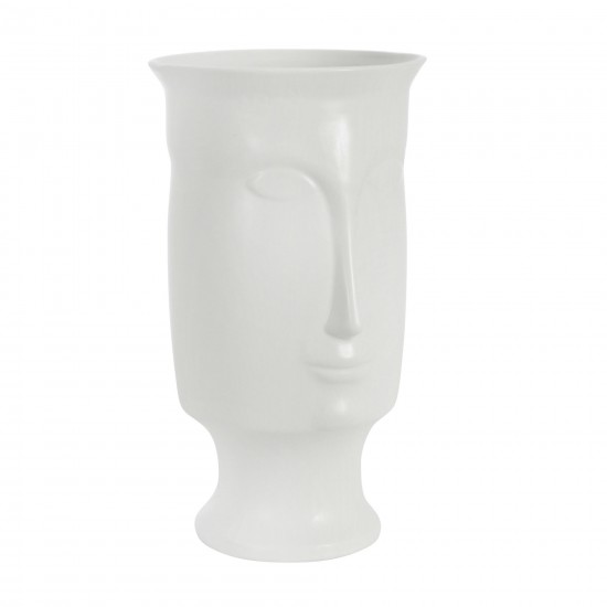 Ceramic 11" Face Vase W/base,white