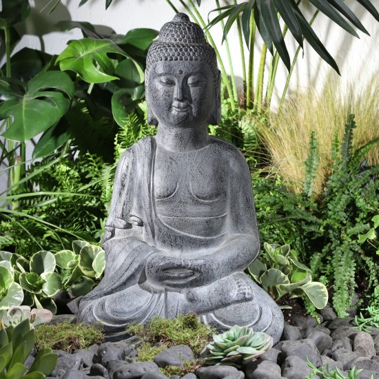 Resin, 23'h Sitting Buddha, Gray