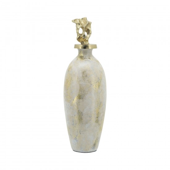 Glass, 20"h Metal Vase Tribal Topper, White/gold