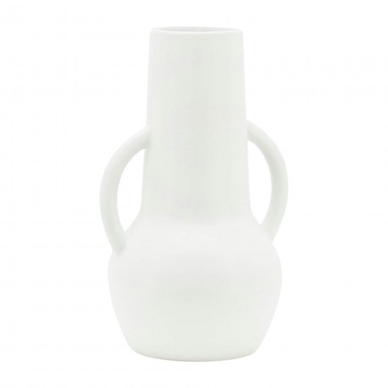 Cer,8",vase W/handles,white