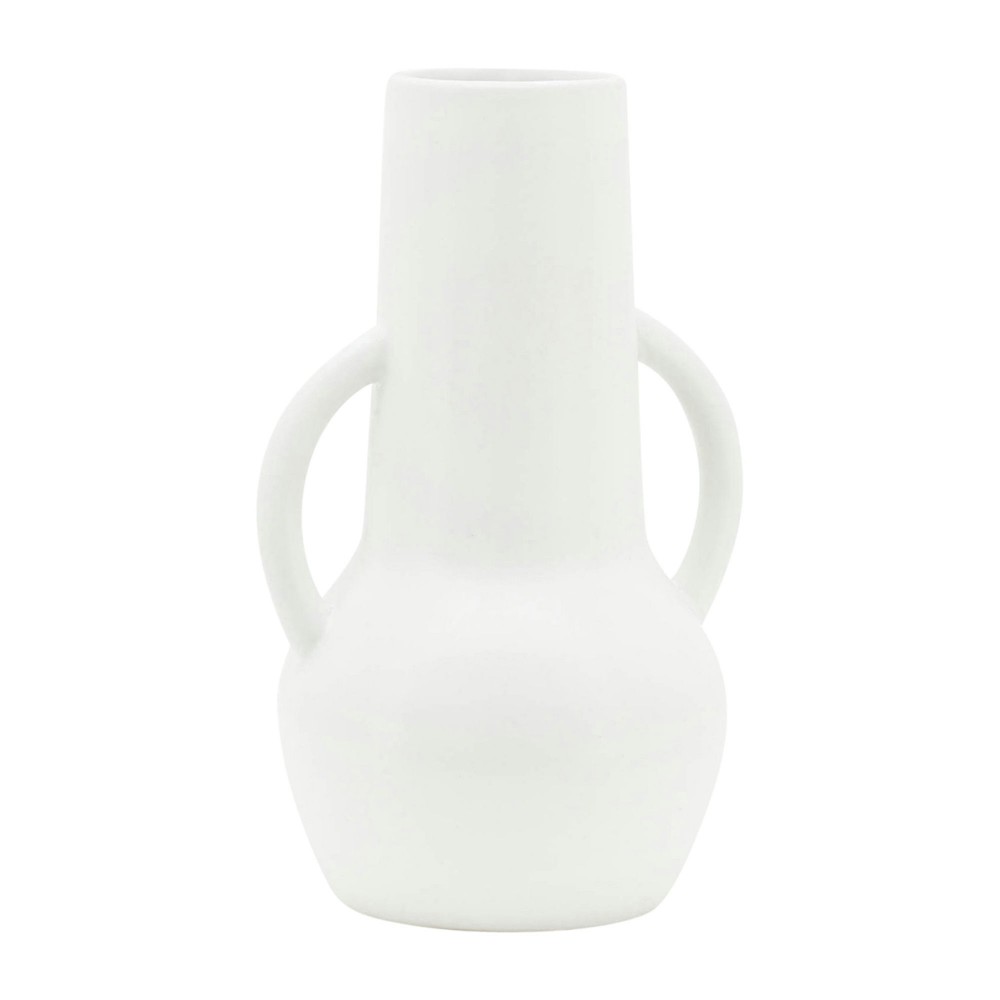 Cer,8",vase W/handles,white