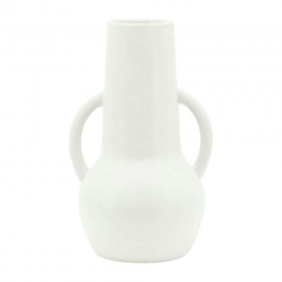 Cer,8",vase W/handles,white