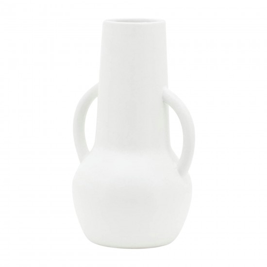 Cer,8",vase W/handles,white