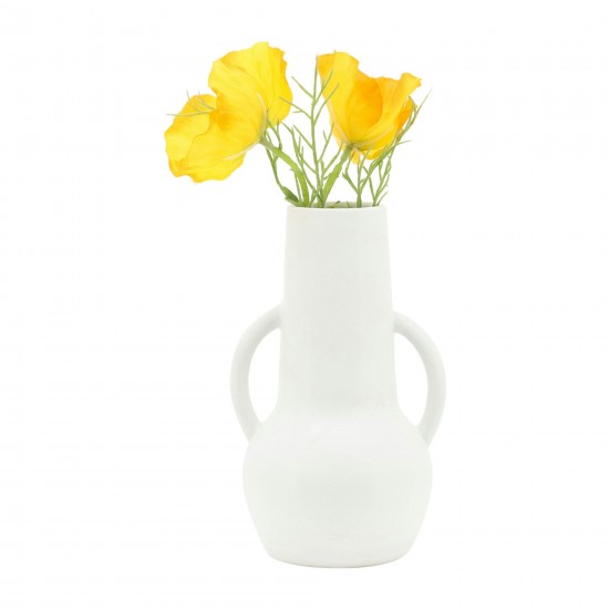 Cer,8",vase W/handles,white