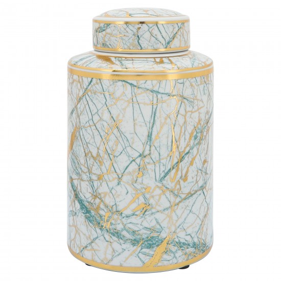 Ceramic 12" Jar With Gold Lid, Green