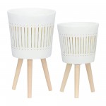 S/2 10/12" Planter W/ Wood Legs, White (kd)