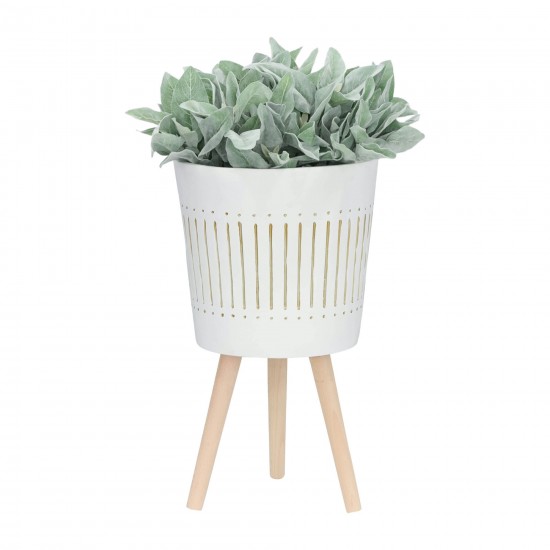 S/2 10/12" Planter W/ Wood Legs, White (kd)