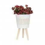 S/2 10/12" Planter W/ Wood Legs, White (kd)