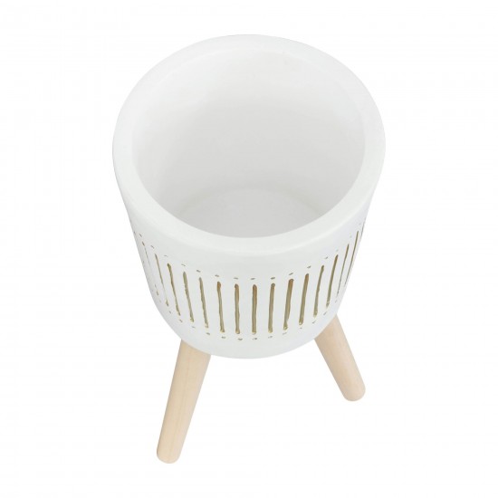 S/2 10/12" Planter W/ Wood Legs, White (kd)