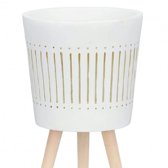 S/2 10/12" Planter W/ Wood Legs, White (kd)