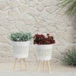 S/2 10/12" Planter W/ Wood Legs, White (kd)