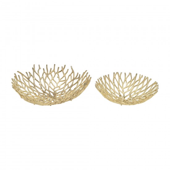 S/2 Aluminum 13/17" Branchbowls, Gold