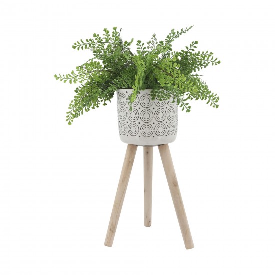 S/2 Ceramic, 8/10" Circles Planter 3 Legs, Cream