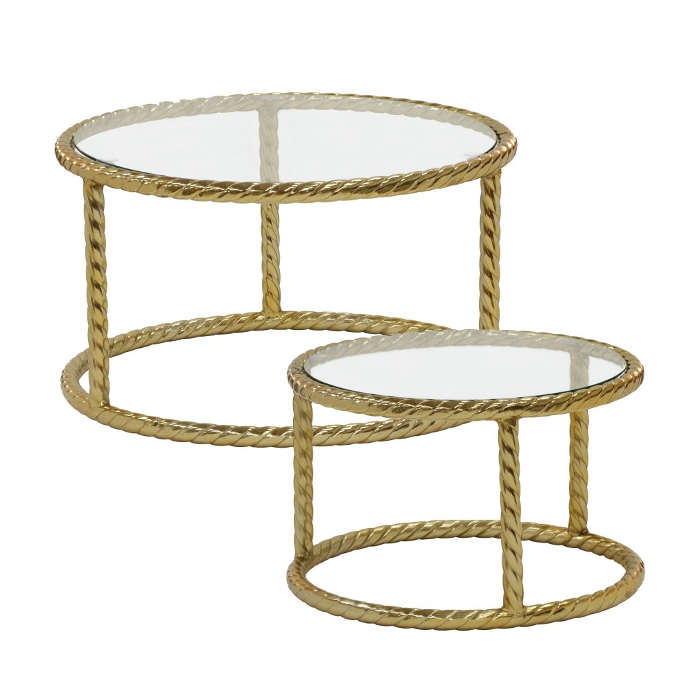 S/2 Metal 22/28" Rope Side Tables, Gold